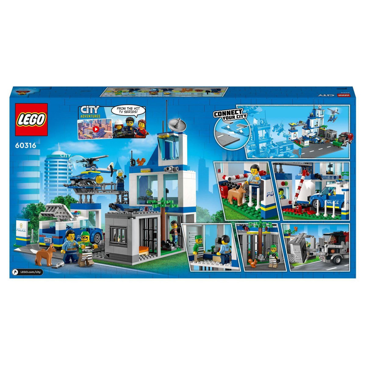 LEGO City 60316 Le Commissariat de Police, Set avec Jouets Camion de Poubelle et Hélicoptère