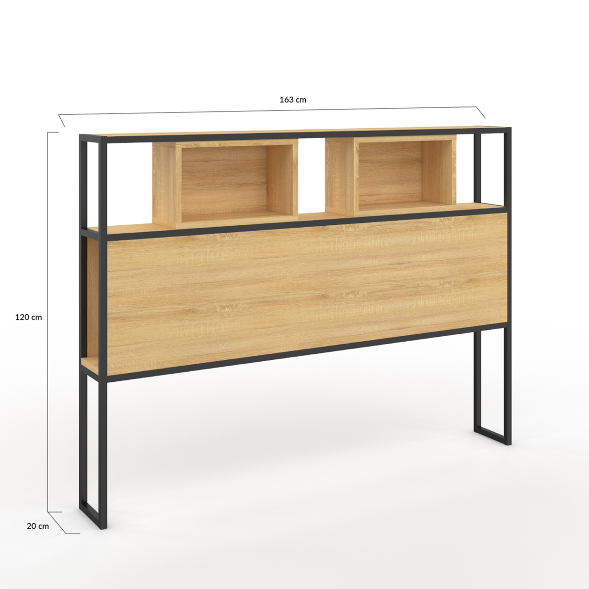 ID MARKET Tête de lit sur pied DETROIT 165 cm bois et métal noir design industriel