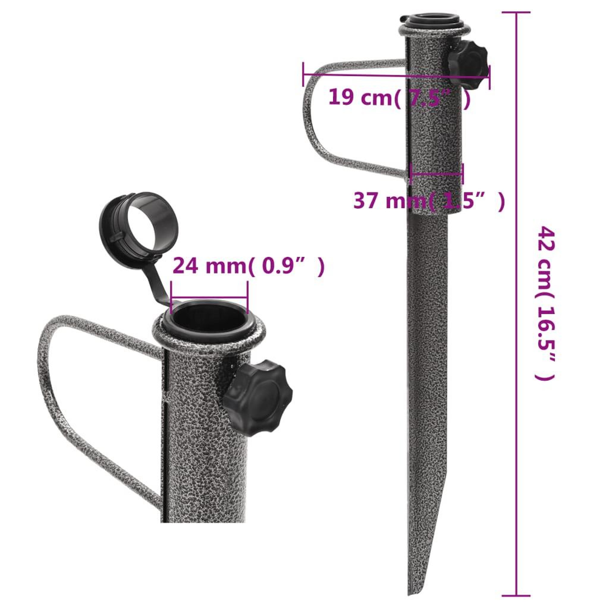 Voir la diapositive 6 : VIDAXL Supports de parasol avec piquets 2 pcs 19x42 cm acier galvanise