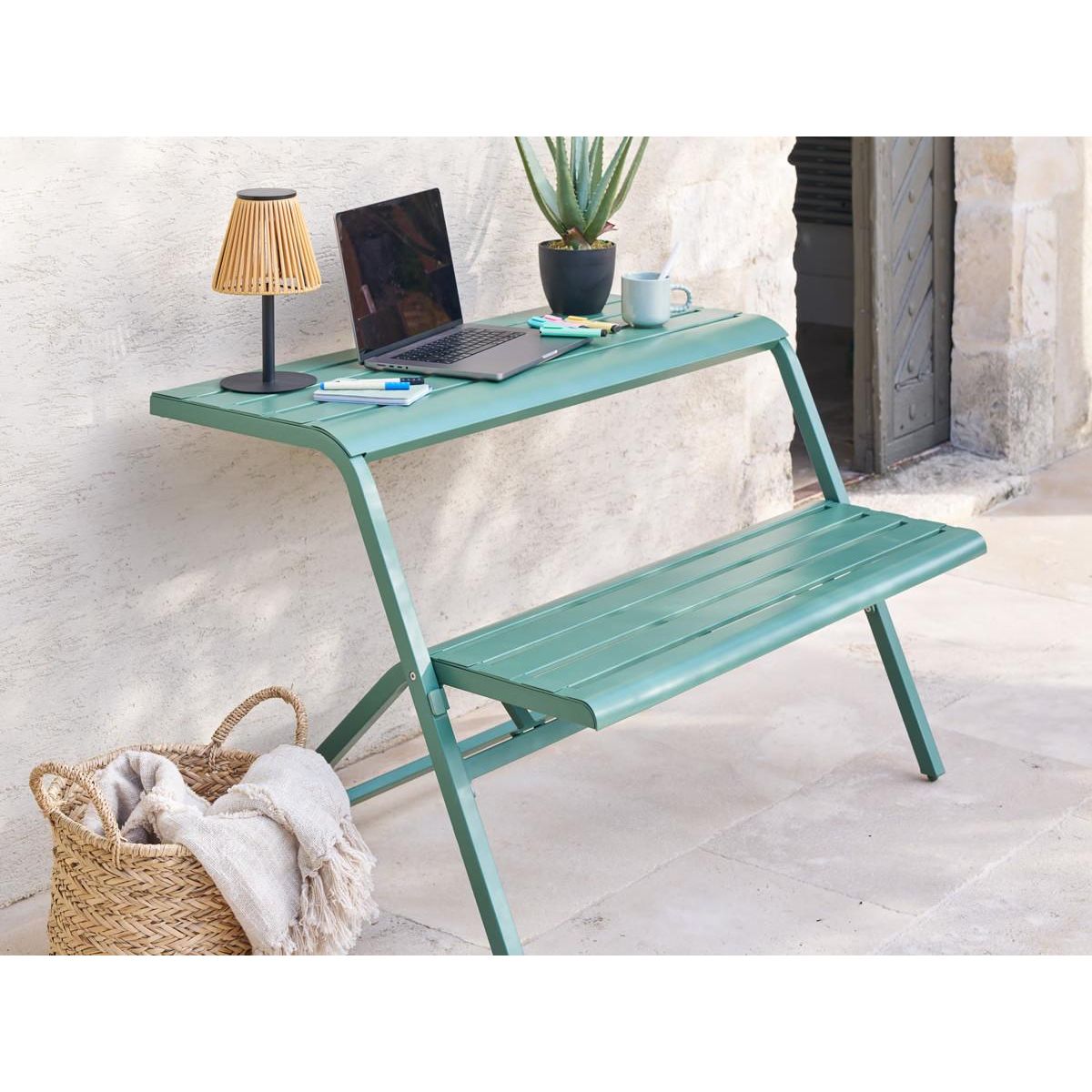 HESPERIDE Ensemble table et banc de balcon Drilia olive - 2 places - Hespéride