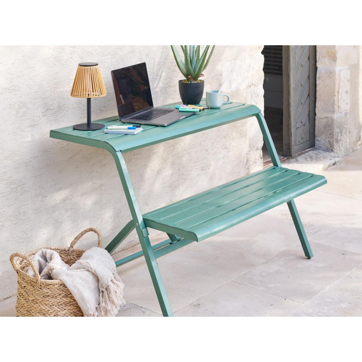 HESPERIDE Ensemble table et banc de balcon Drilia olive - 2 places - Hespéride