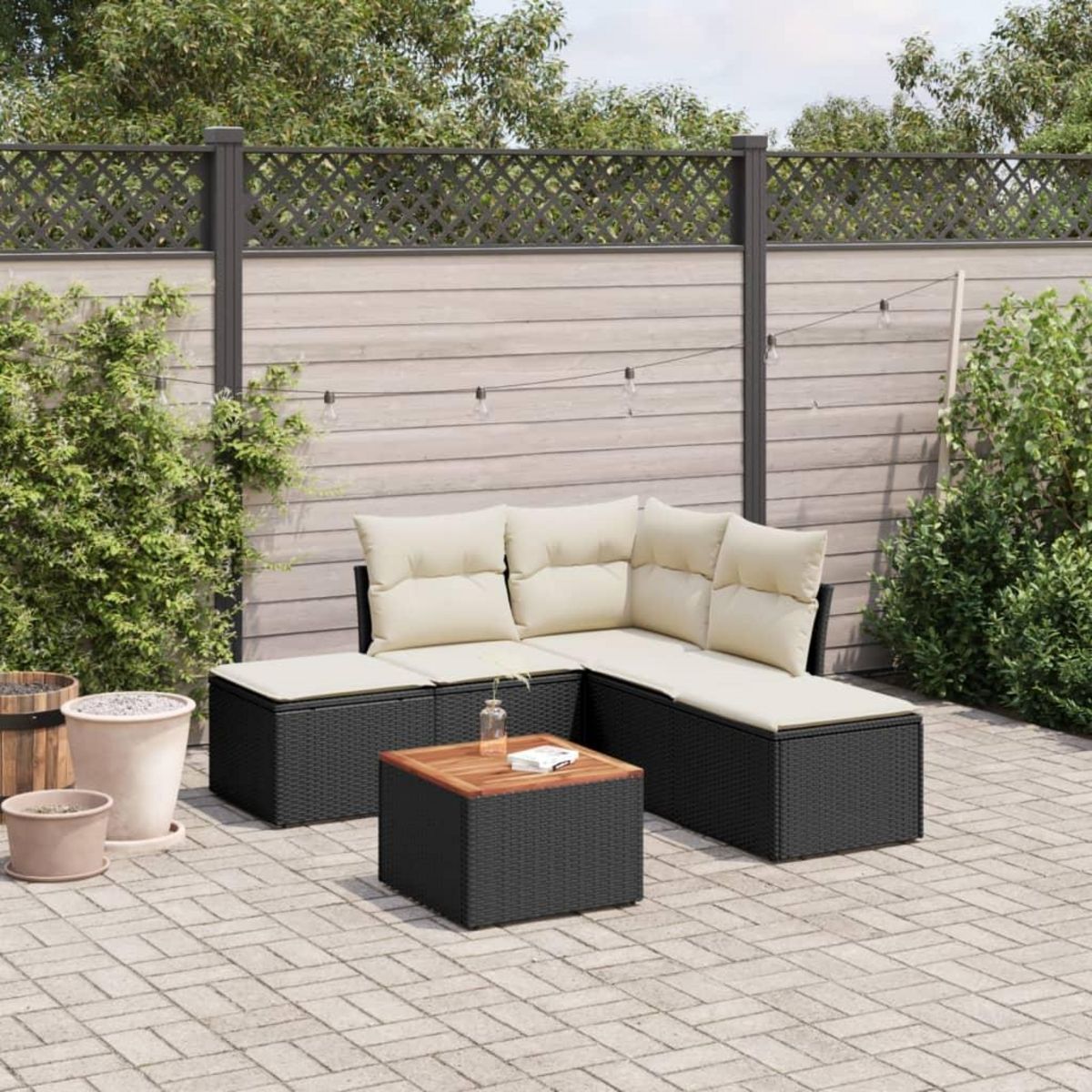 VIDAXL Salon de jardin 6 pcs avec coussins noir resine tressee