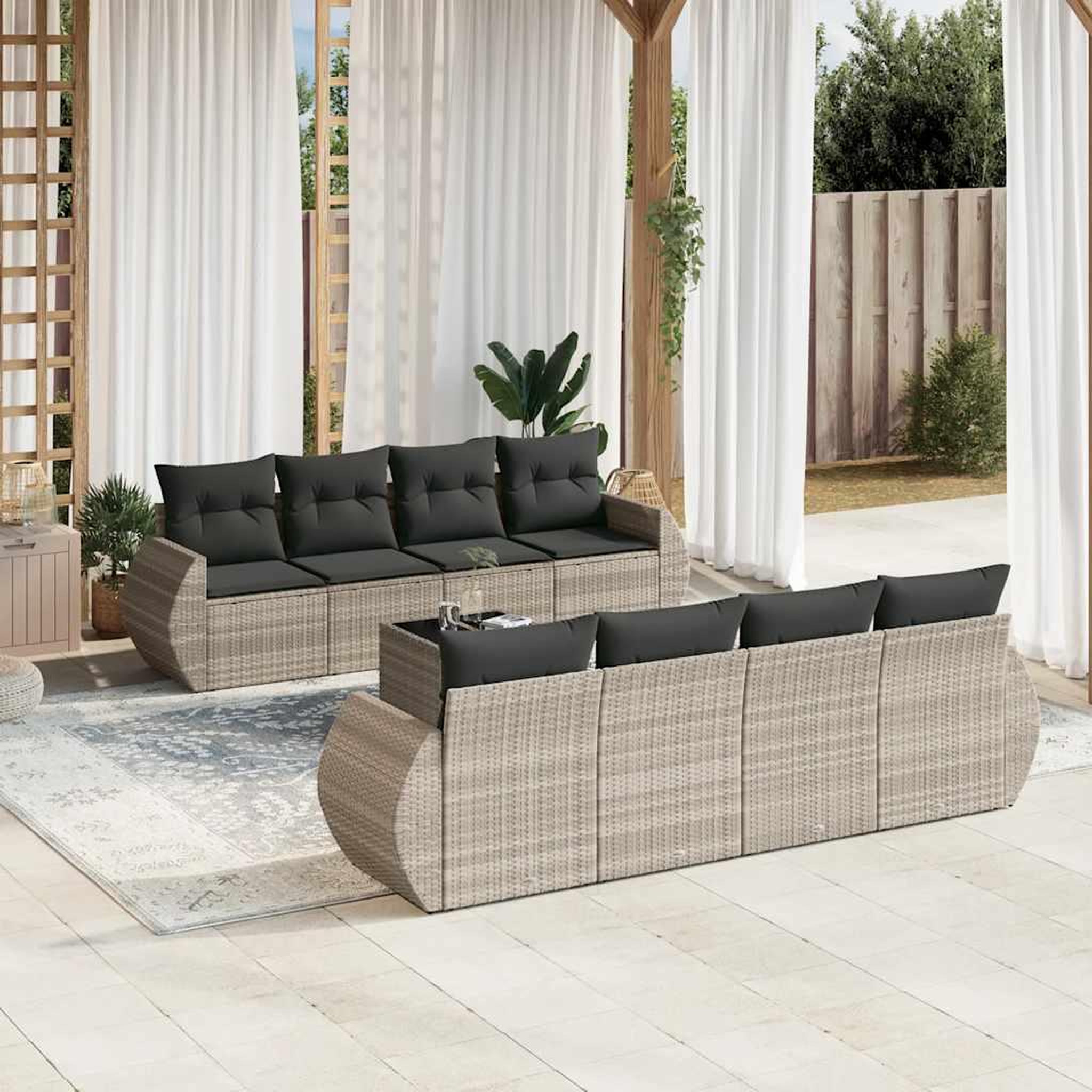 VIDAXL Salon de jardin 9 pcs avec coussins gris clair resine tressee