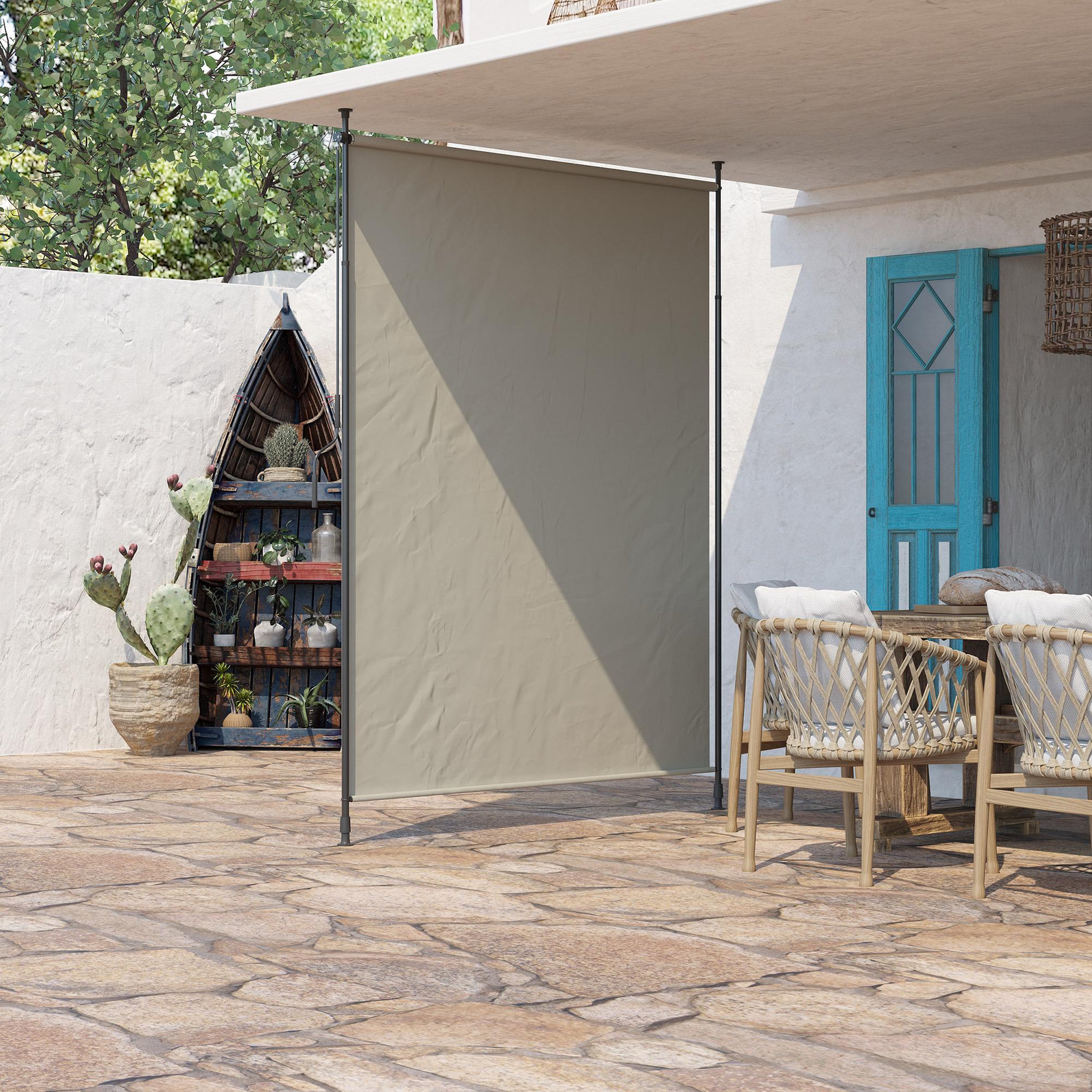 Voir la diapositive 4 : OUTSUNNY Store vertical réglable avec manivelle - brise-vue - installation sans perçage - alu métal grège