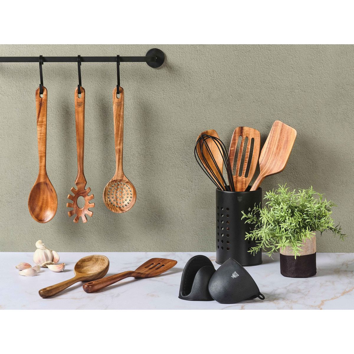 BJORN Set d'ustensiles de cuisine en bois d'acacia SKOV - 12 pièces