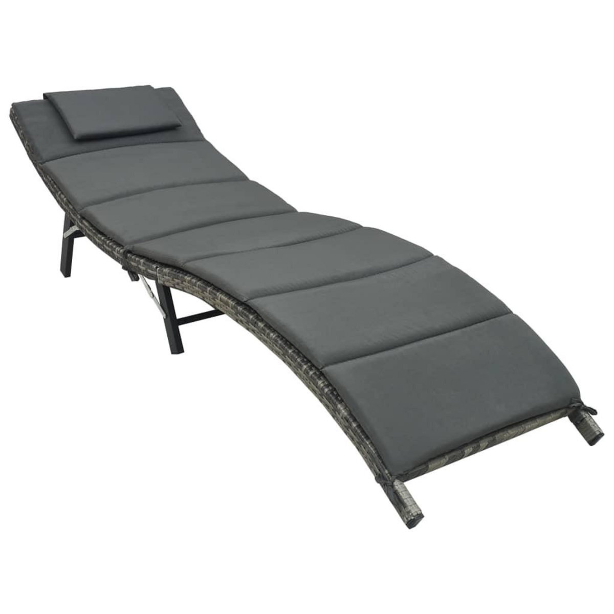 VIDAXL Chaise longue pliable avec coussin Resine tressee Gris