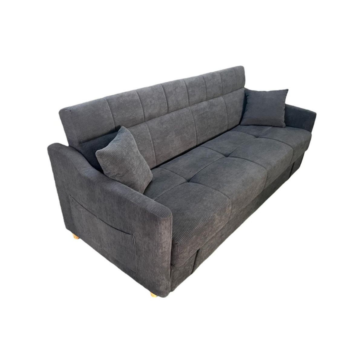 CONCEPT USINE Canapé convertible avec coffre en velours côtelé gris 3 places ADARE