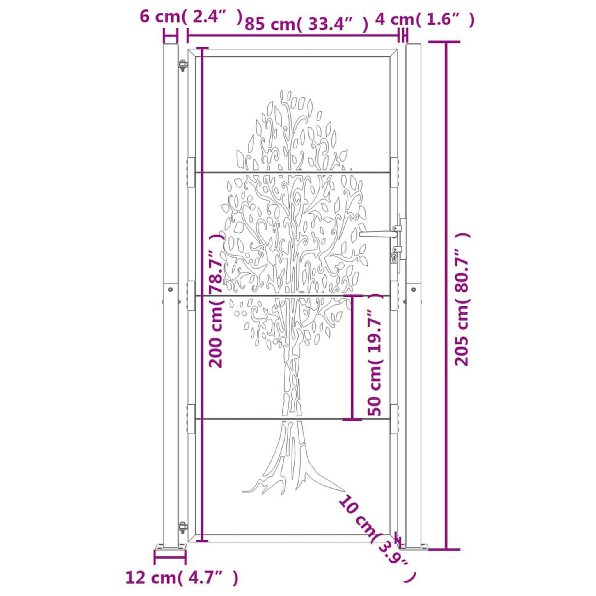 Voir la diapositive 6 : VIDAXL Portail de jardin anthracite 105x205cm acier conception d'arbre