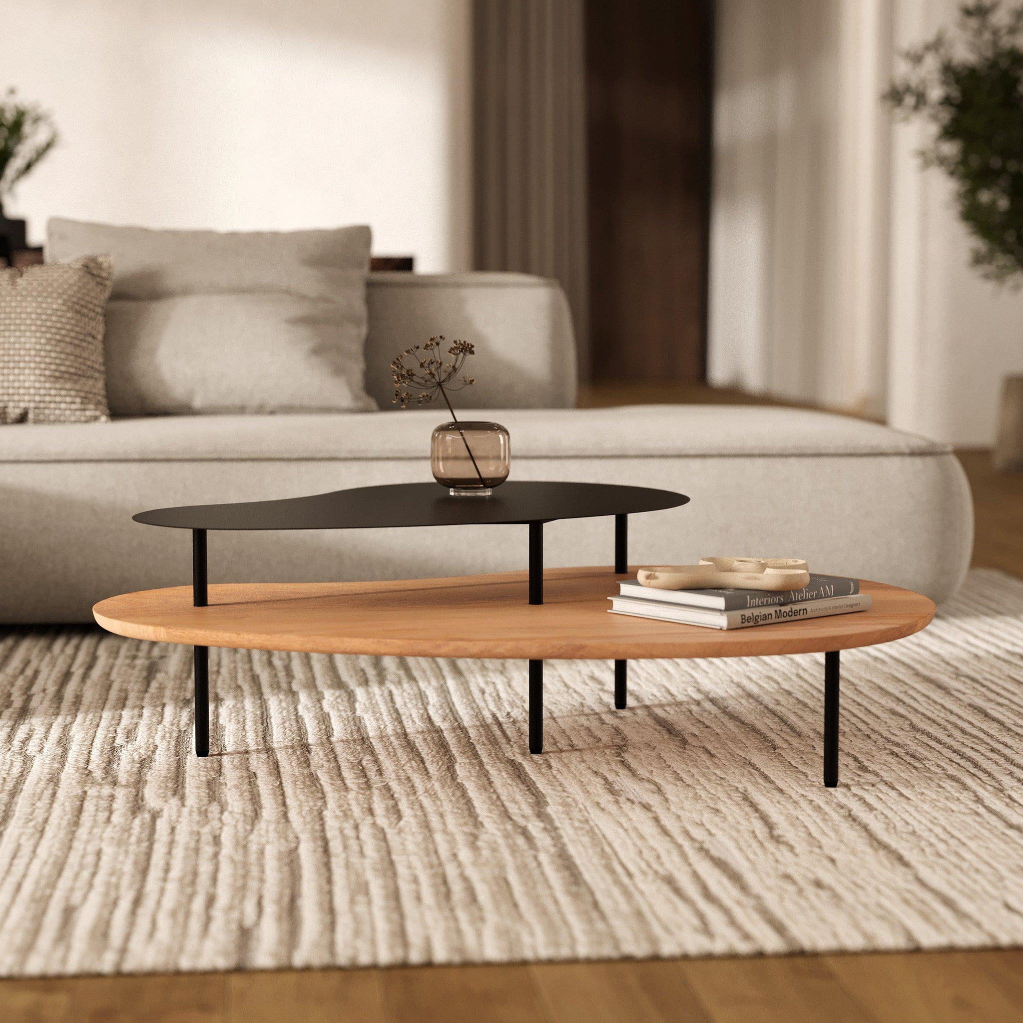 Voir la diapositive 2 : MAISON PAVANE Tables gigognes en bois et metal noir (lot de 2)-moji