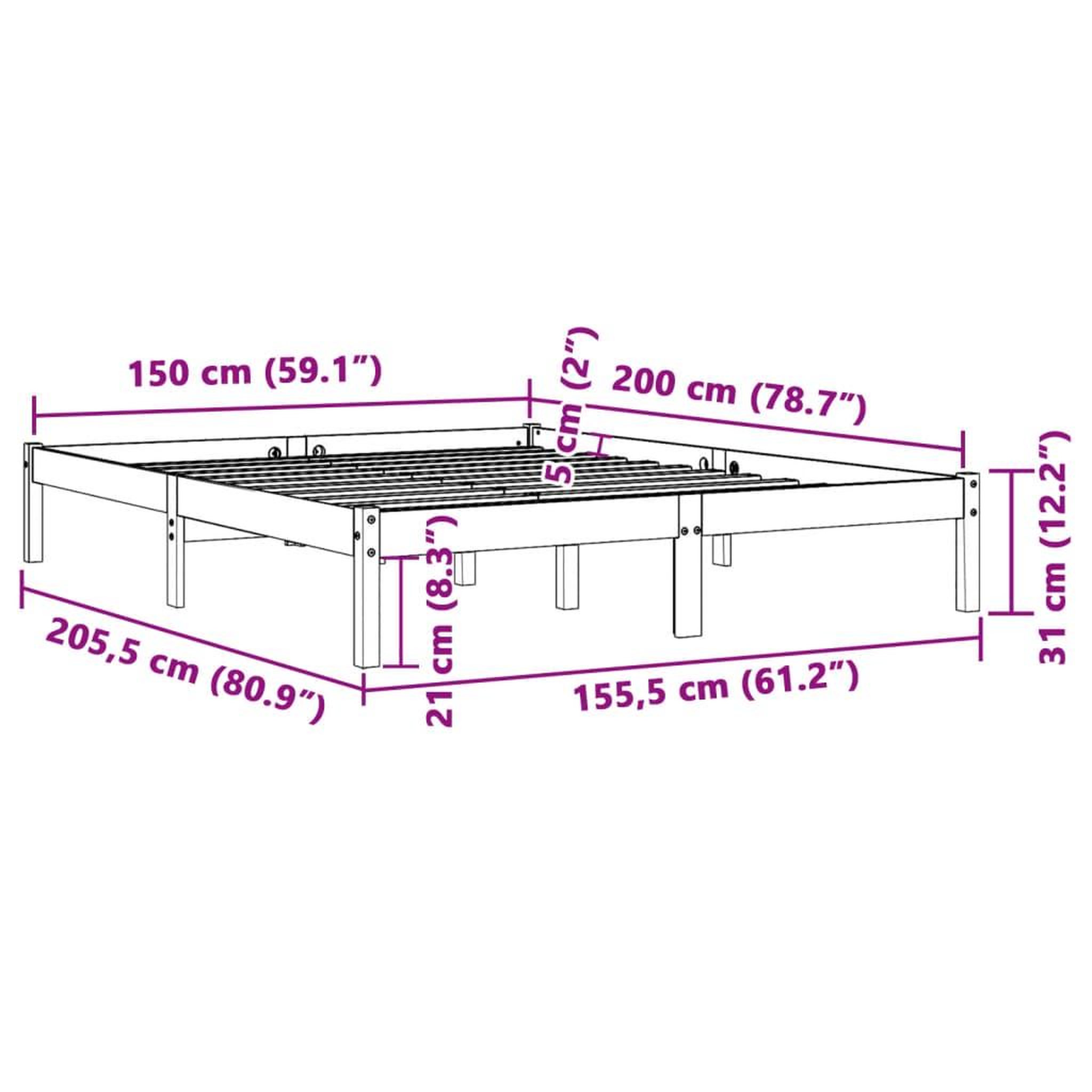 Voir la diapositive 6 : VIDAXL Cadre de lit sans matelas cire marron 150x200cm bois pin massif