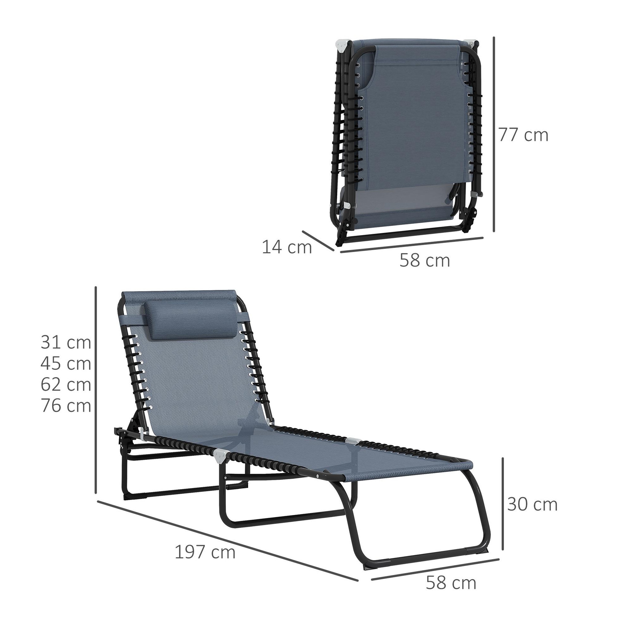 Voir la diapositive 3 : OUTSUNNY Lot de 2 bains de soleil transats pliables inclinables acier lacets élastiques noir textilène gris