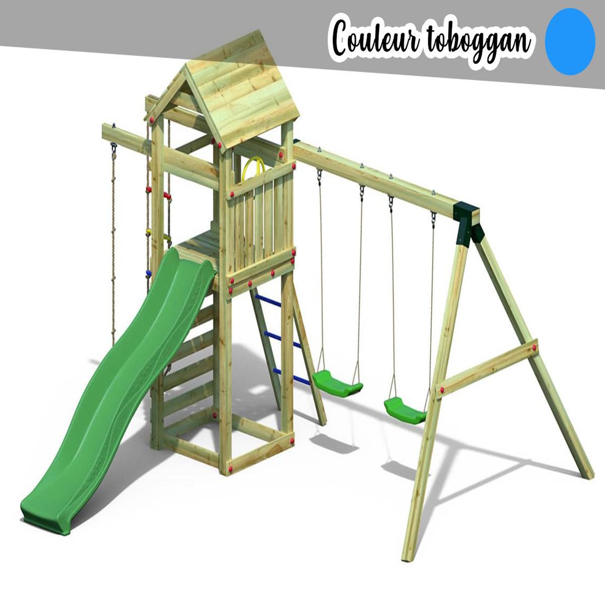 Fungoo Aire de jeux Gaia avec balançoire double - Toboggan Bleu - Fungoo