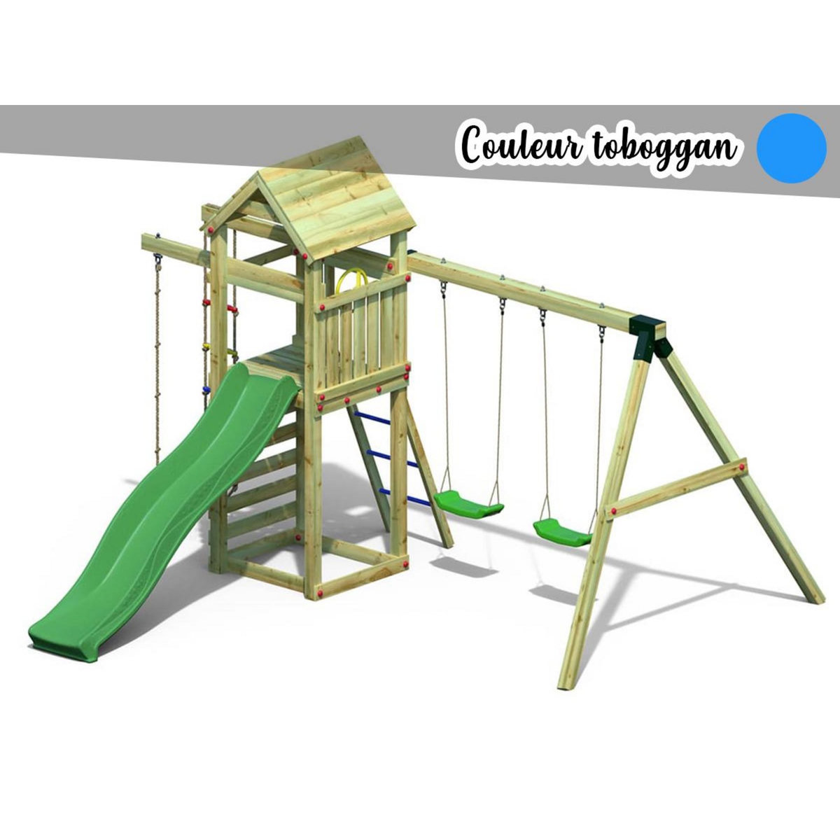 Fungoo Aire de jeux Gaia avec balançoire double - Toboggan Bleu - Fungoo