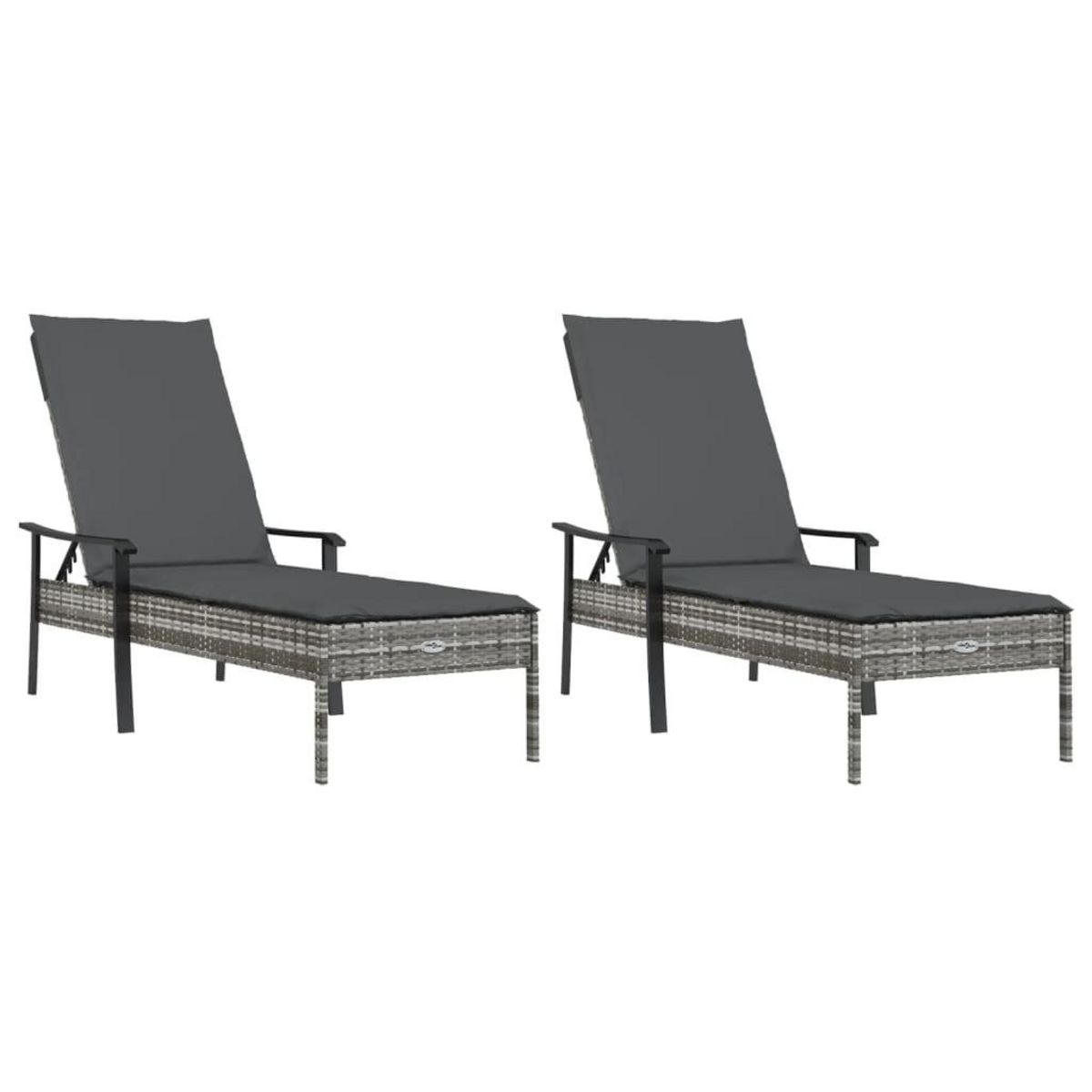 VIDAXL Chaises longues lot de 2 avec table et coussins gris poly rotin
