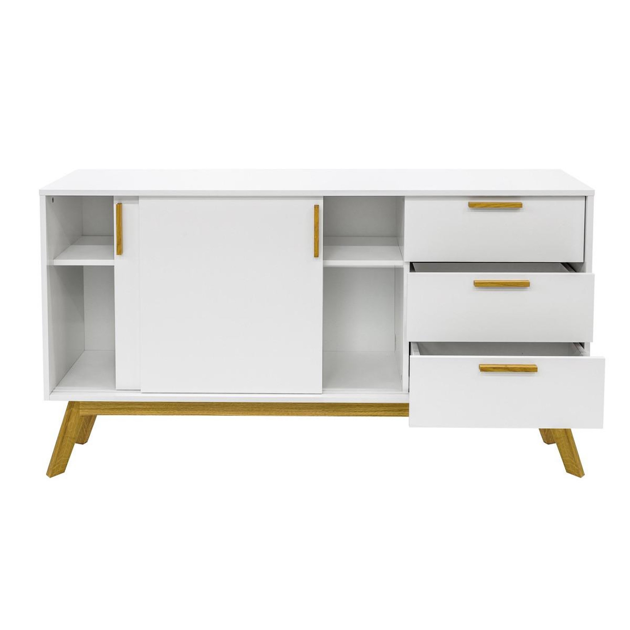 Voir la diapositive 2 : Paris Prix Buffet 3 tiroirs & 2 portes  kensal  149cm chêne & blanc