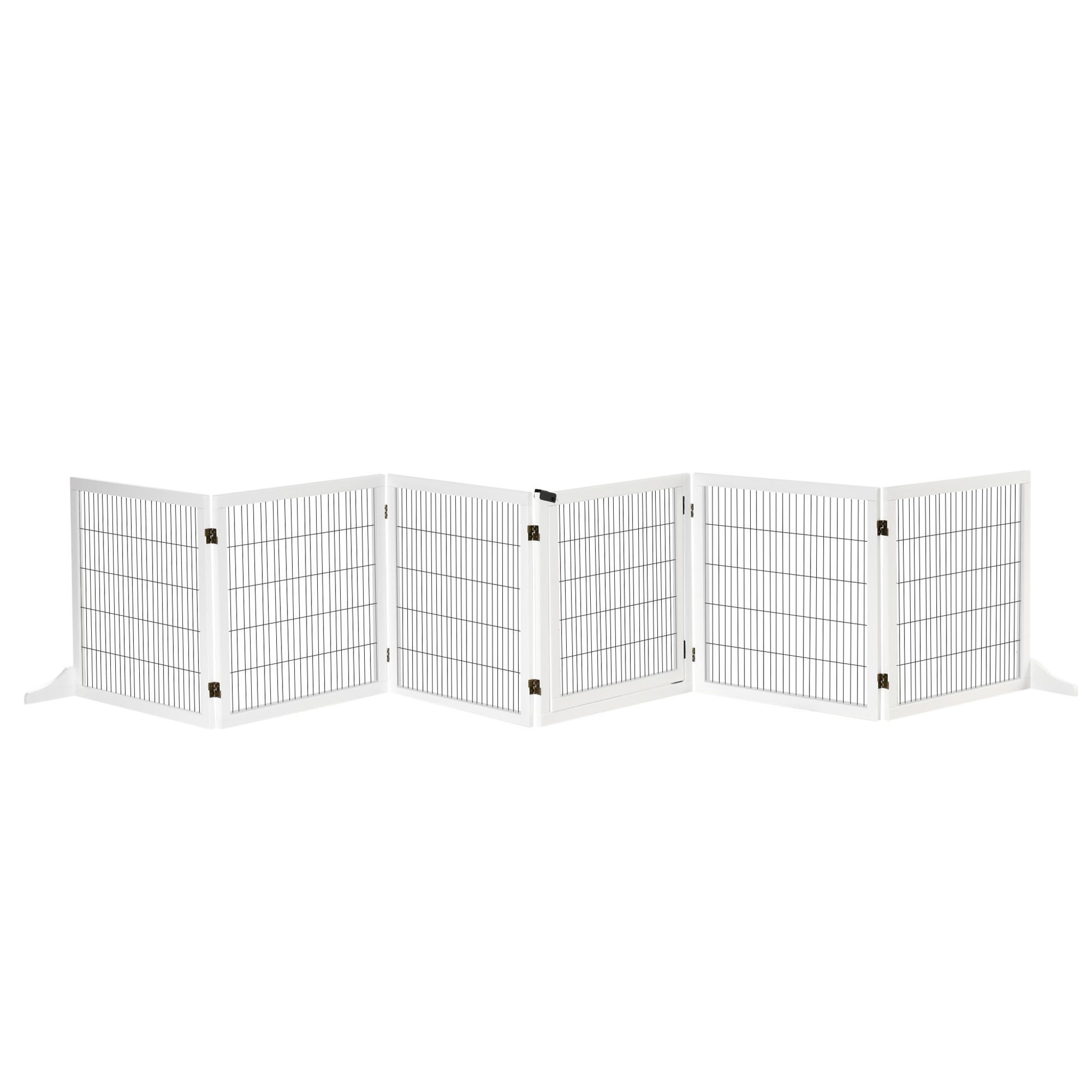 PAWHUT Barrière de sécurité parc enclos chien modulable pliable porte verrouillable intégrée 5 panneaux grillage acier noir bois de pin blanc