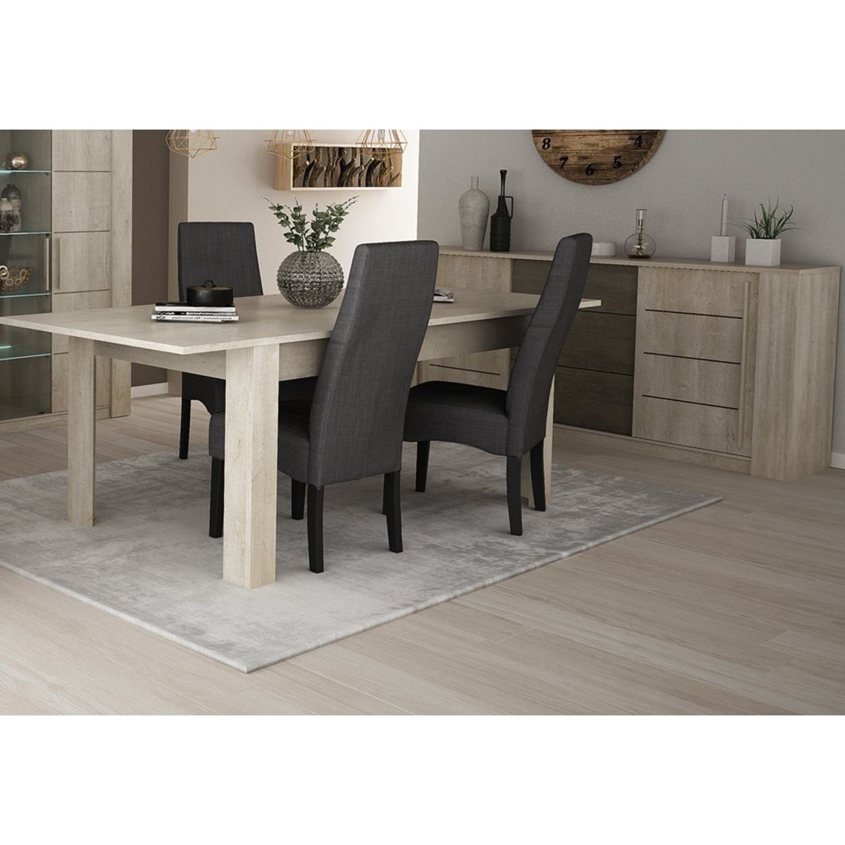 Ensemble table de séjour L170/230cm + enfilade 3 portes CANNES