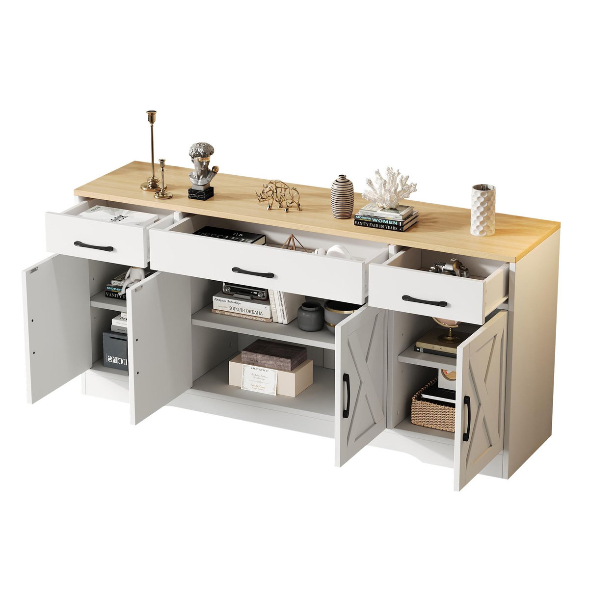 MERAX Buffet 4 porte(s) 3 tiroir(s) - 160 cm blanc mdf