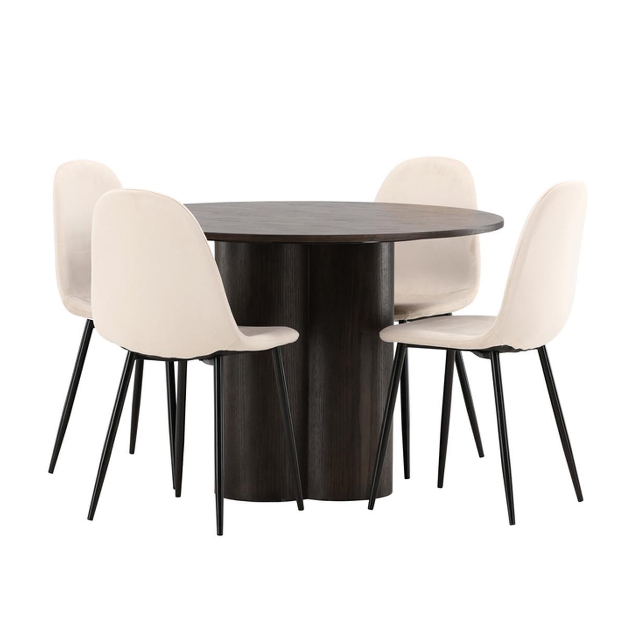 Paris Prix Ensemble table à manger & 4 chaises en velours  olivia & polar  110cm moka & beige