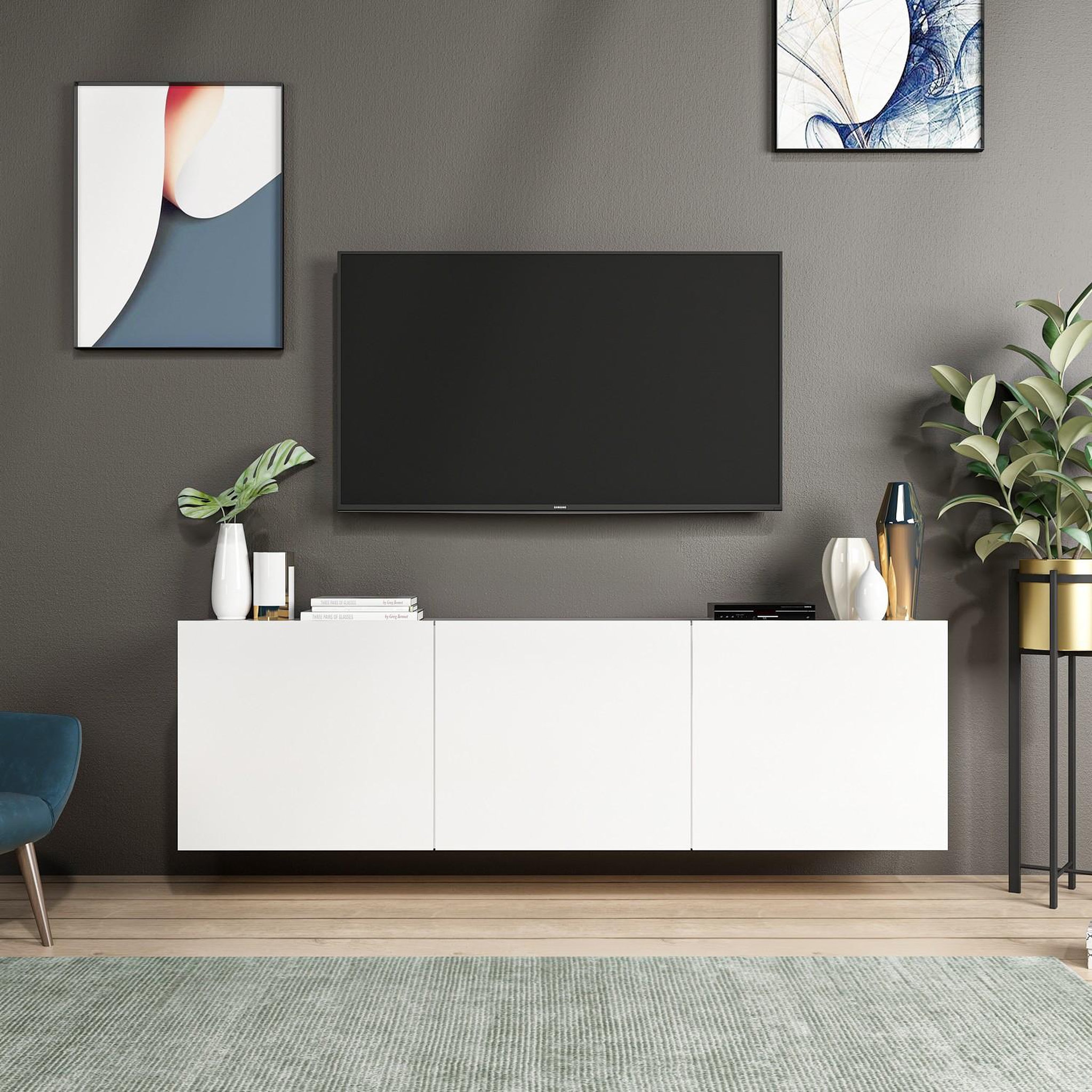 Voir la diapositive 3 : Habitat et Jardin Meuble tv en bois  white  - 150 x 31 x 44 cm - blanc