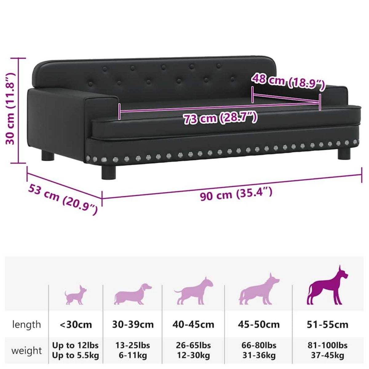 VIDAXL Lit pour chien noir 90x53x30 cm similicuir