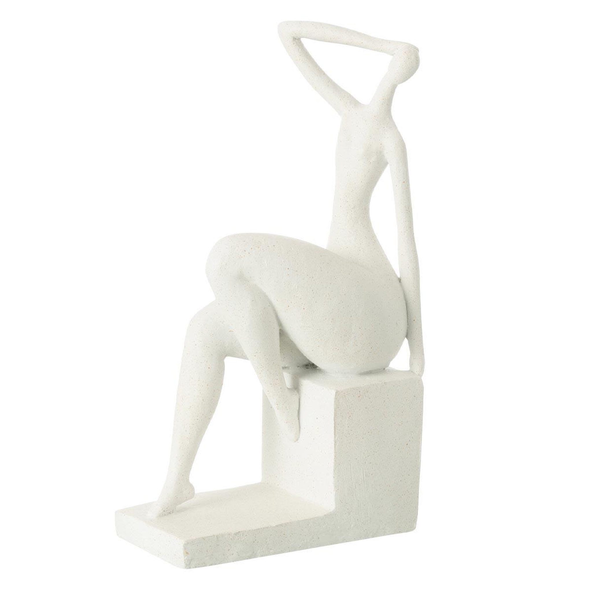 J-LINE Statuette femme assise  moderne  31cm blanc