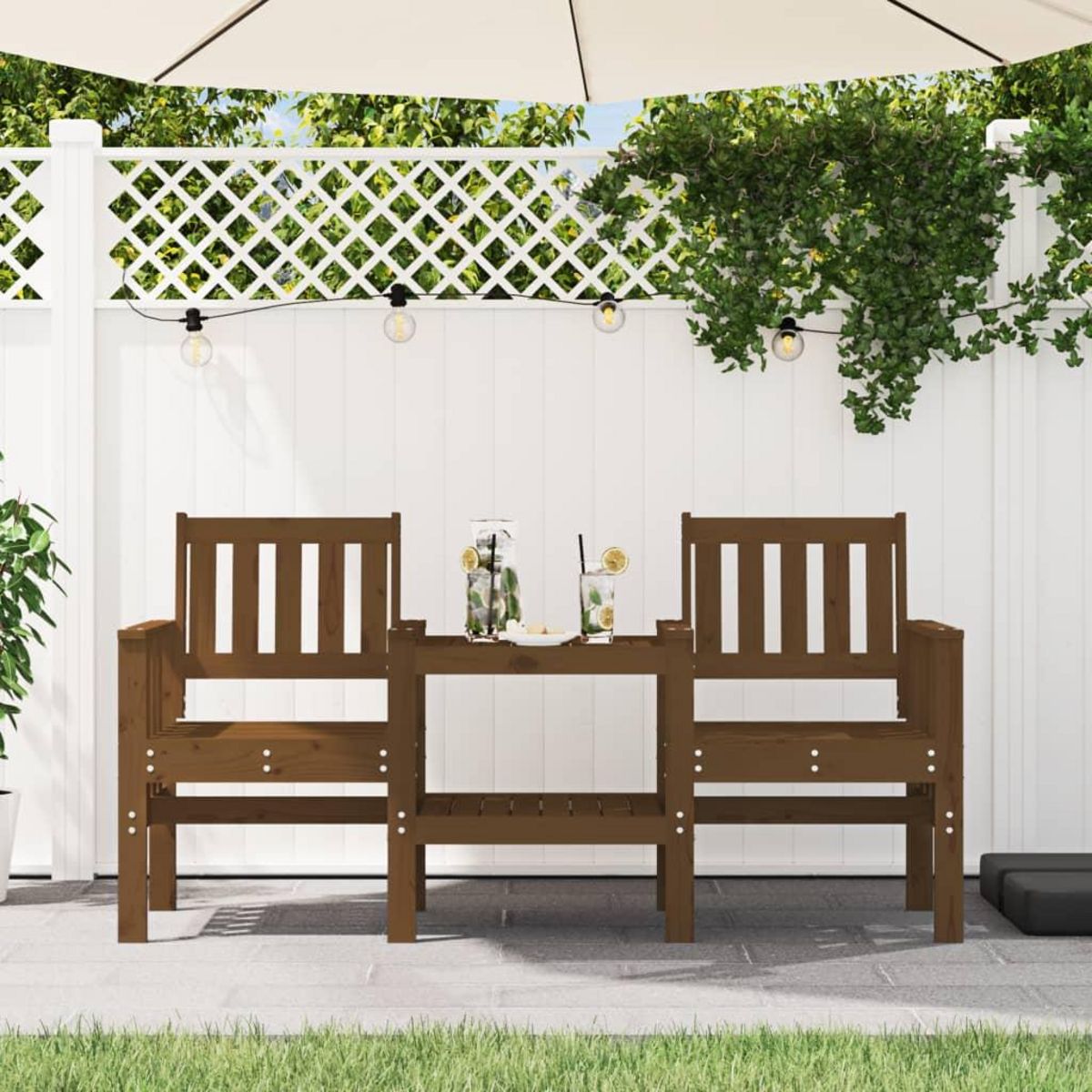 VIDAXL Banc de jardin avec table 2 places brun miel bois massif de pin