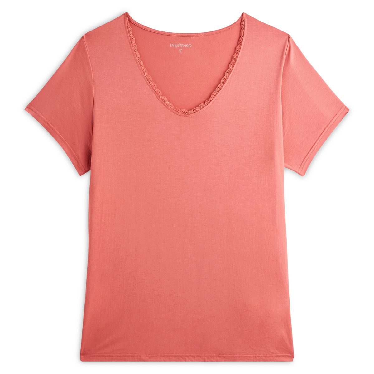 IN EXTENSO T-shirt manches courtes rose col v en dentelle grande taille femme