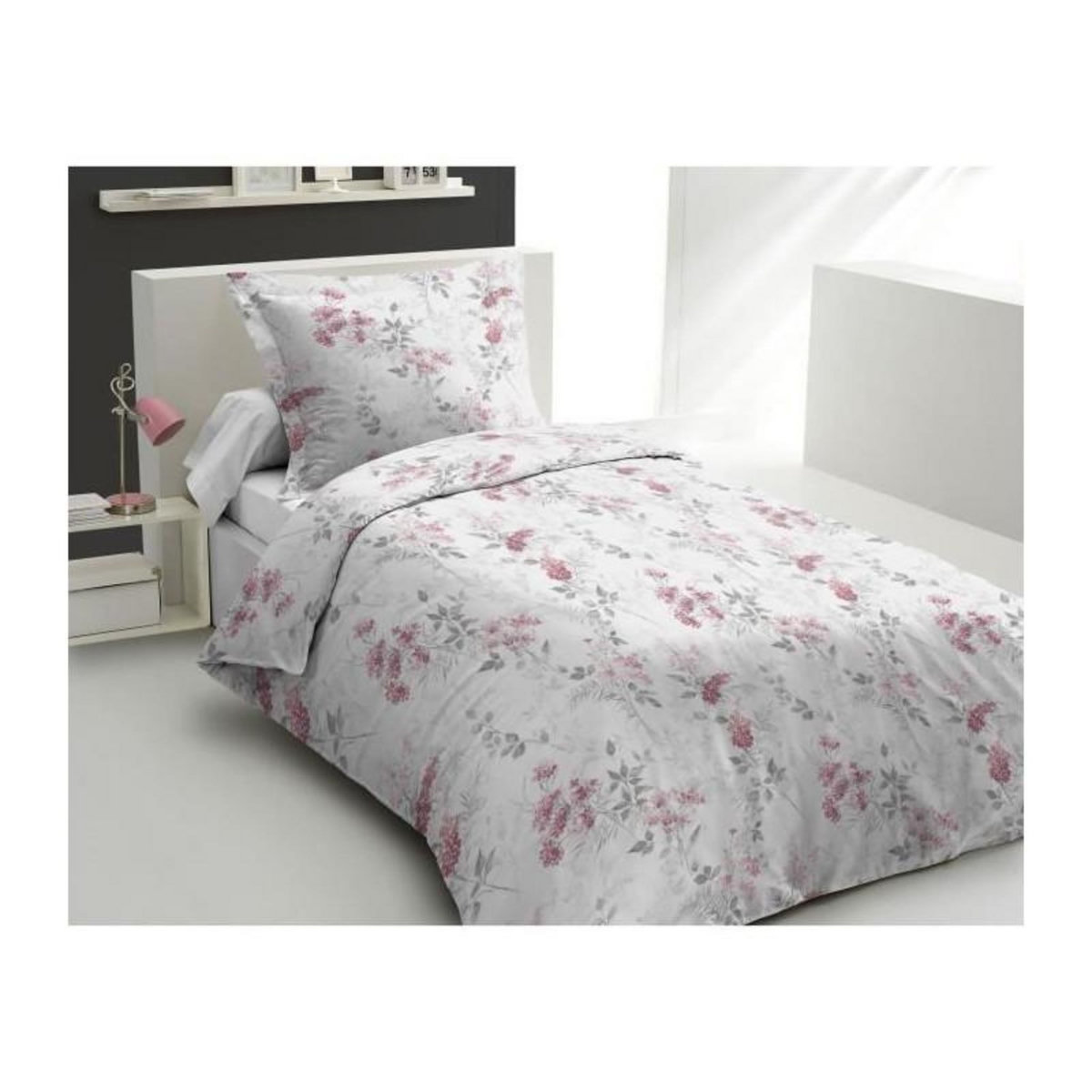 HOME LINGE PASSION Parure de couette 140x200 cm HOME LINGE PASSION POMPADOUR : Housse de couette + 1 taie d'oreiller - 100% Coton 57 Fils - Blanc/r