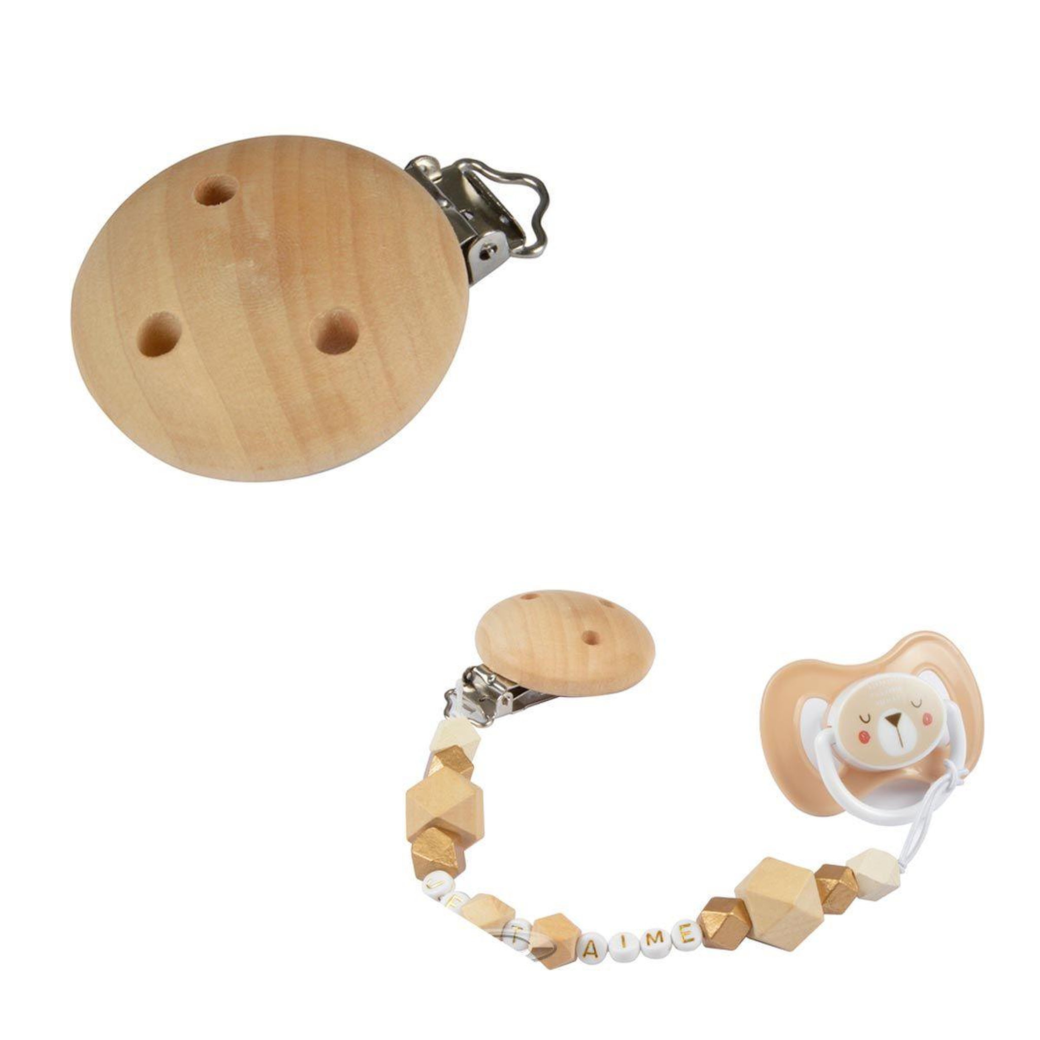 Voir la diapositive 1 : COLOREM Clip en Bois pour Attache Sucette  Rond  4cm Beige