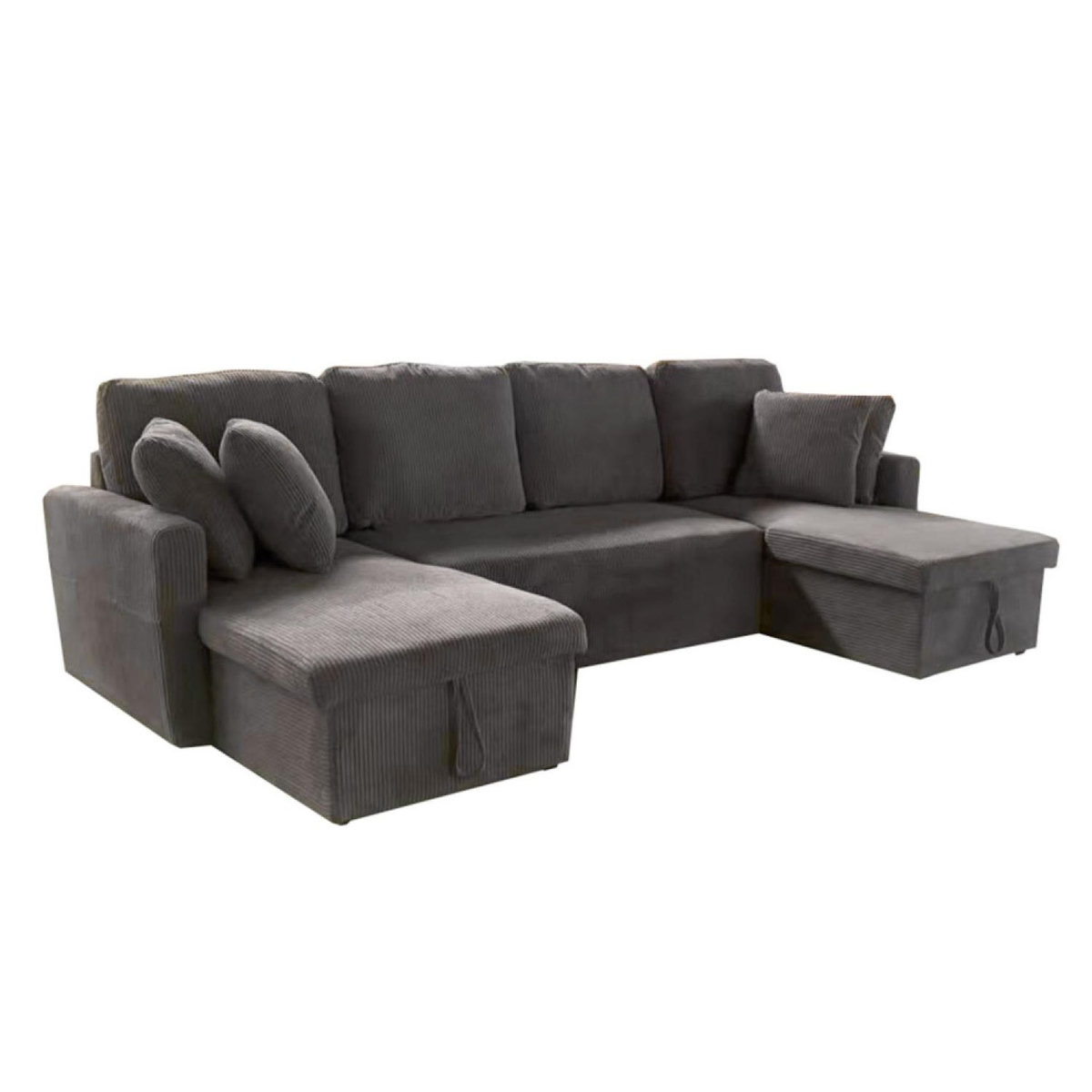 CONCEPT USINE Canapé panoramique convertible avec coffres 4 places en velours côtelé gris MAHÉ