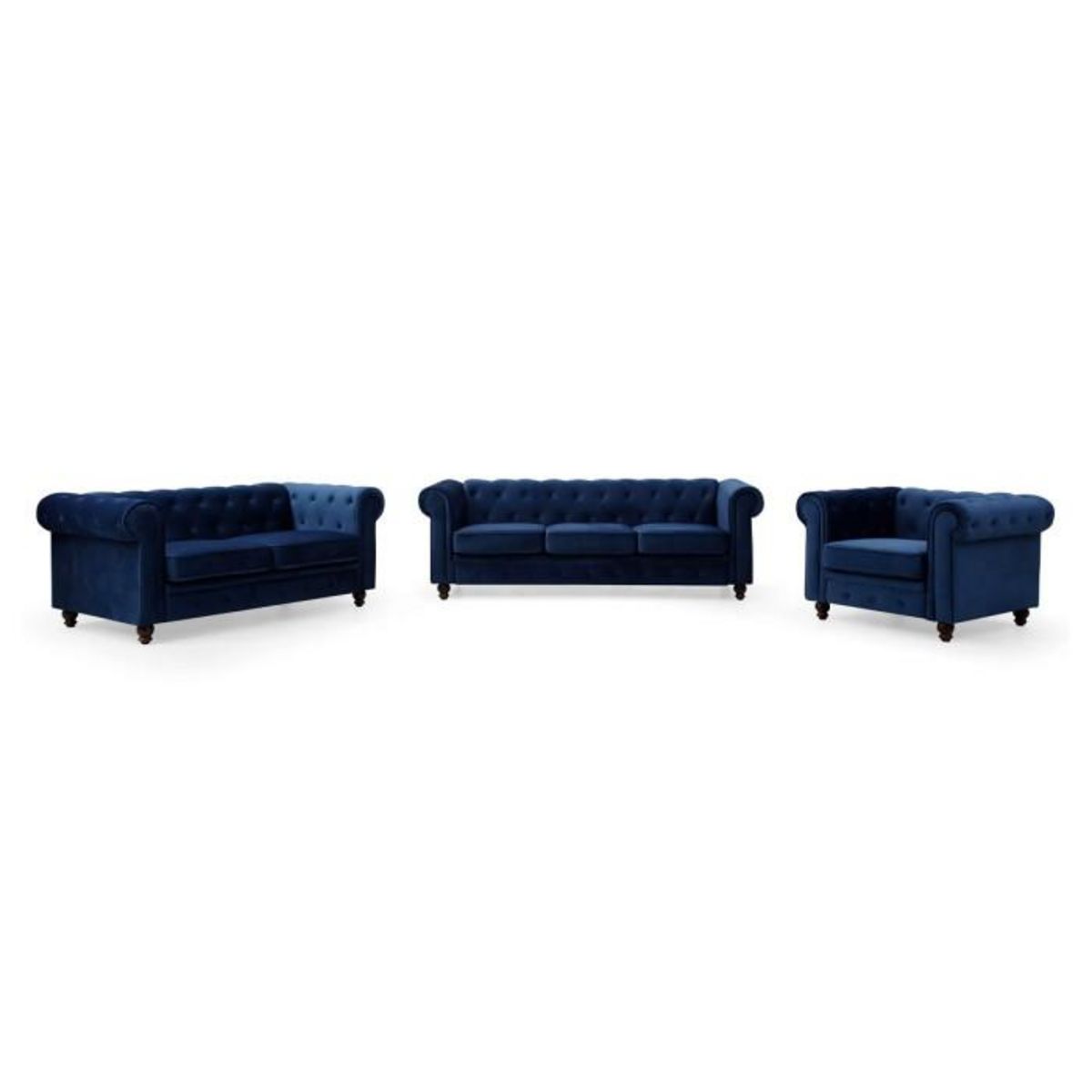 Paris Prix Canapé 3 Places Velours  Chesterfield  209cm Bleu
