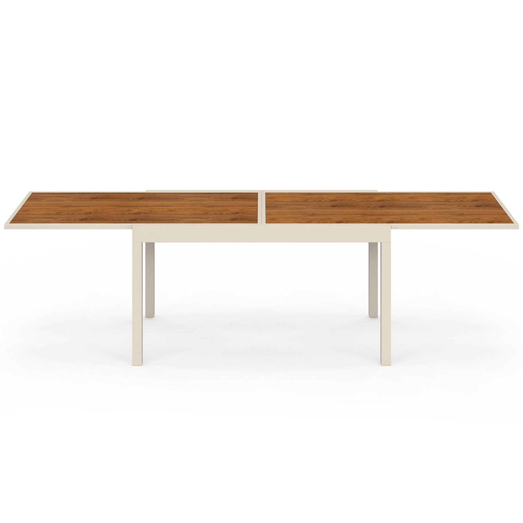 Voir la diapositive 3 : ID MARKET Salon de jardin noumea table extensible 135/270 cm plateau verre trempé effet bois et 12 chaises empilables beige et bois