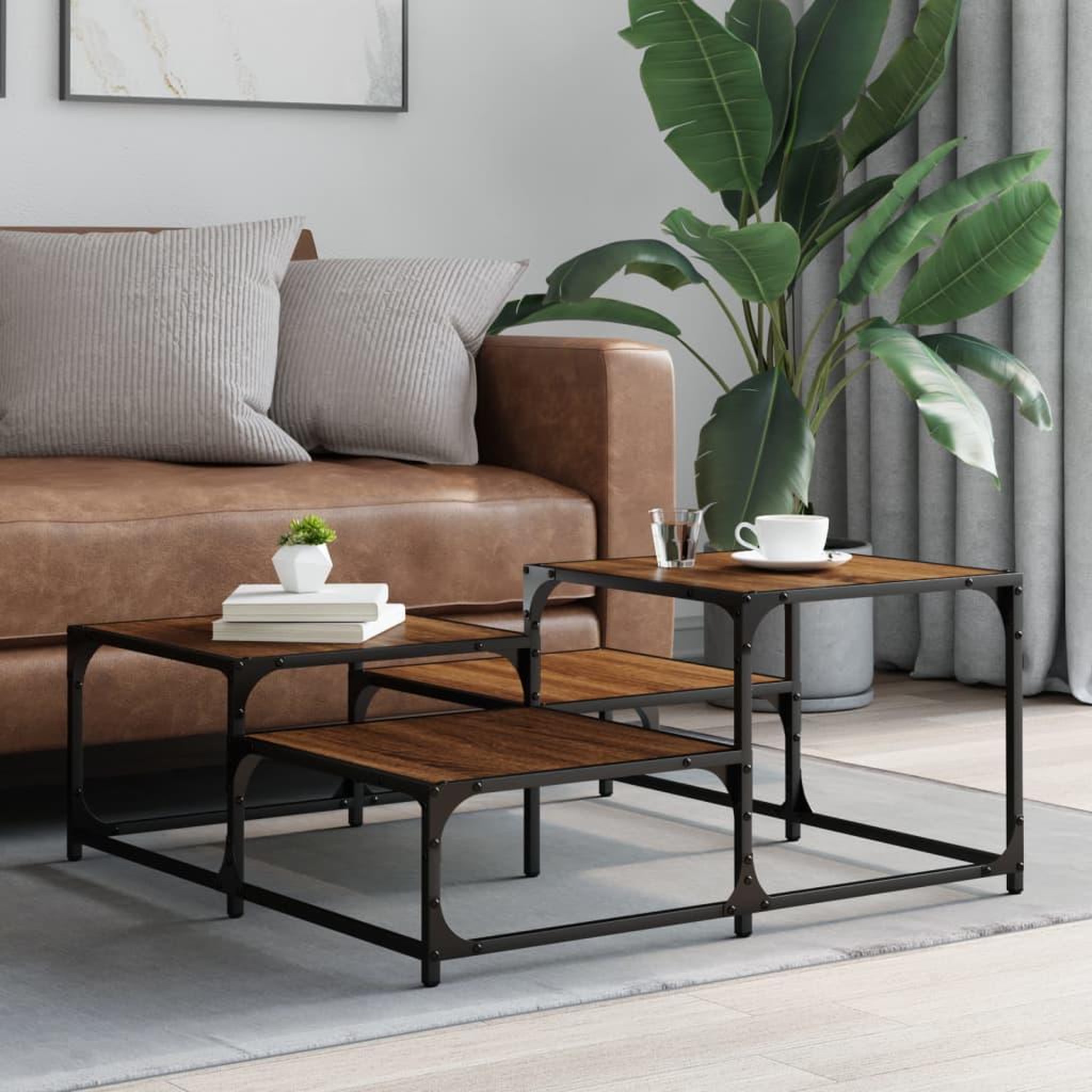 Voir la diapositive 3 : VIDAXL Table basse chene marron 87,5x87,5x40 cm bois d'ingenierie
