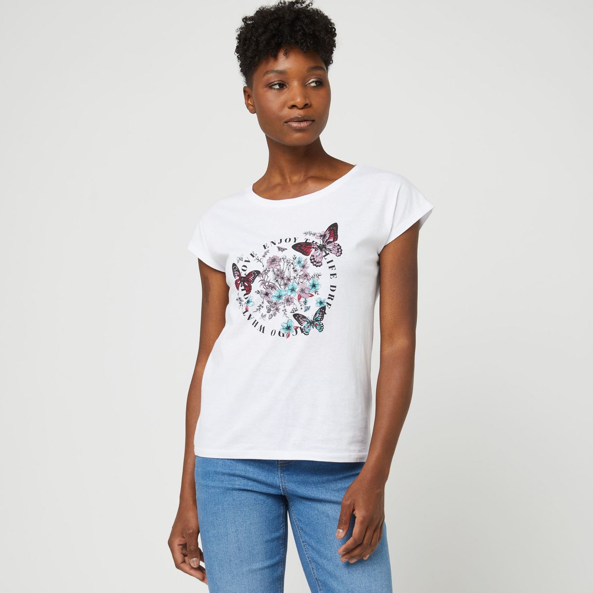 INEXTENSO T-shirt manche courte blanc fantaisie femme