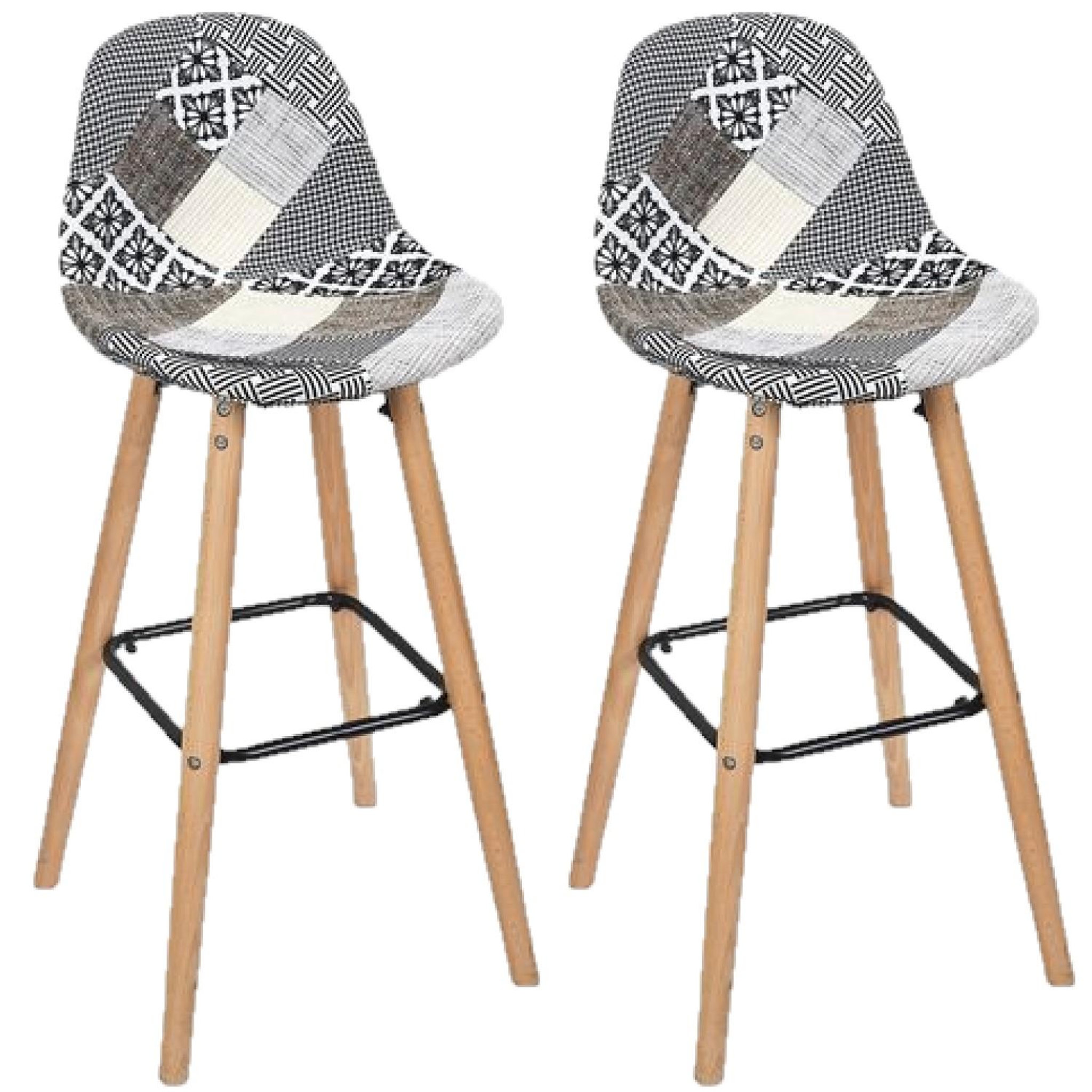 TOILINUX Lot de 2 tabourets de bar patchwork. Coloris disponibles : Bleu, Blanc