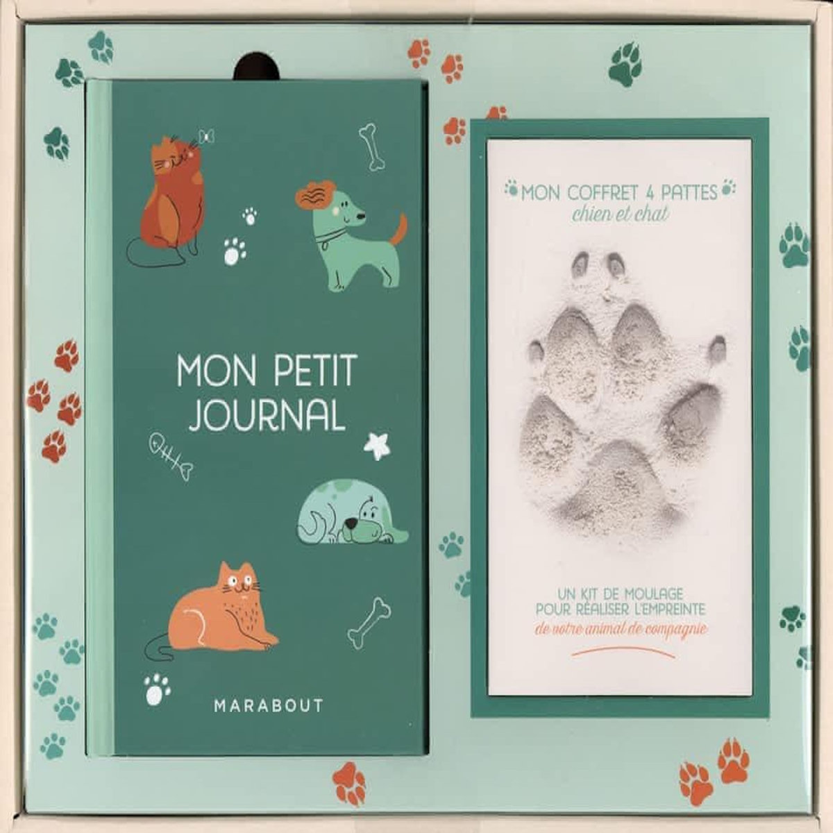 MON COFFRET 4 PATTES. CHIEN ET CHAT. AVEC 1 CADRE, 1 KIT DE MOULAGE ET 1 ALBUM A REMPLIR, Marabout