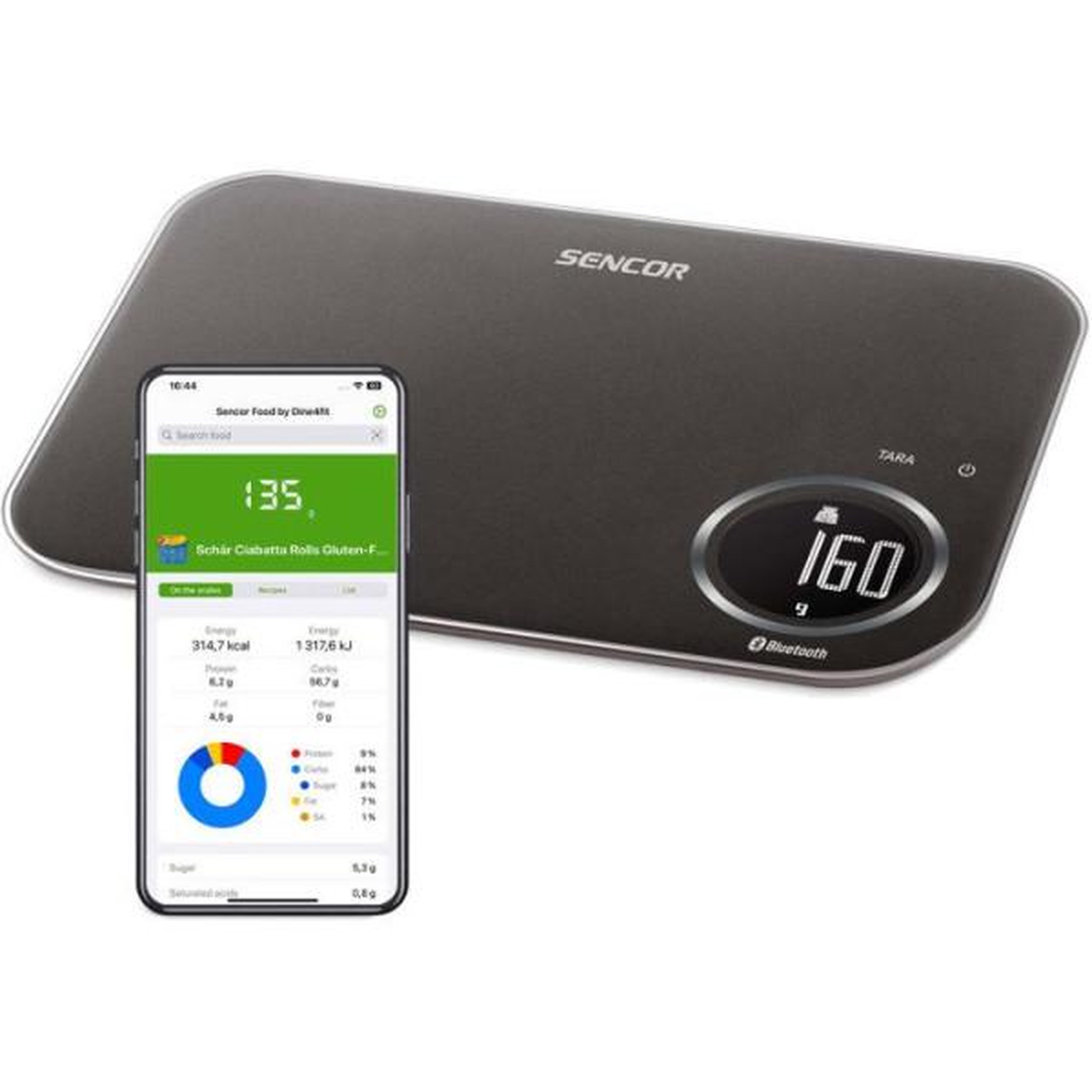 MARKET24 Balance de Cuisine Electronique de Precision  connectée Sencor SKS 7178BK - Scan codes-barres - Appli Sencor FOOD - Infos nutritionnelles - Pesée 8 kg -