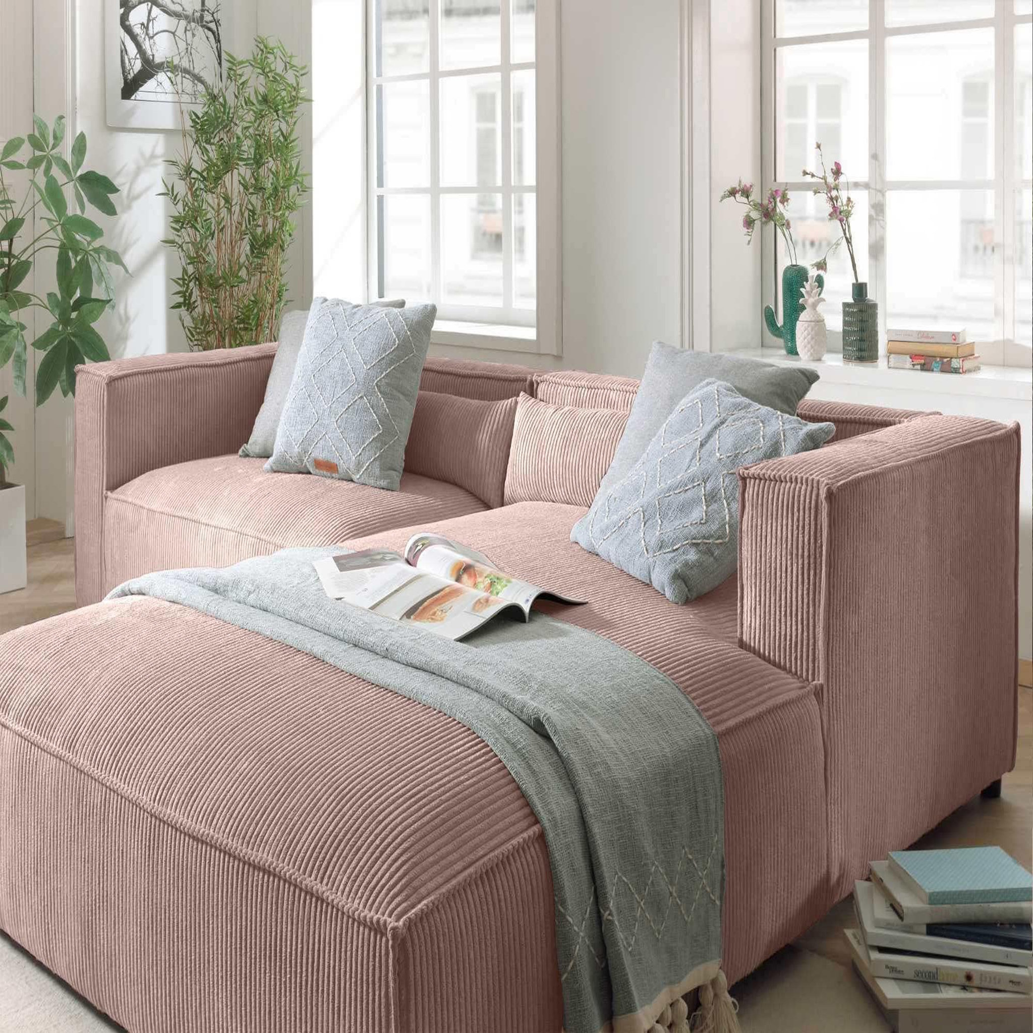 Voir la diapositive 3 : BEST MOBILIER Ela - canapé d'angle droit 4 places - en velours côtelé - style contemporain