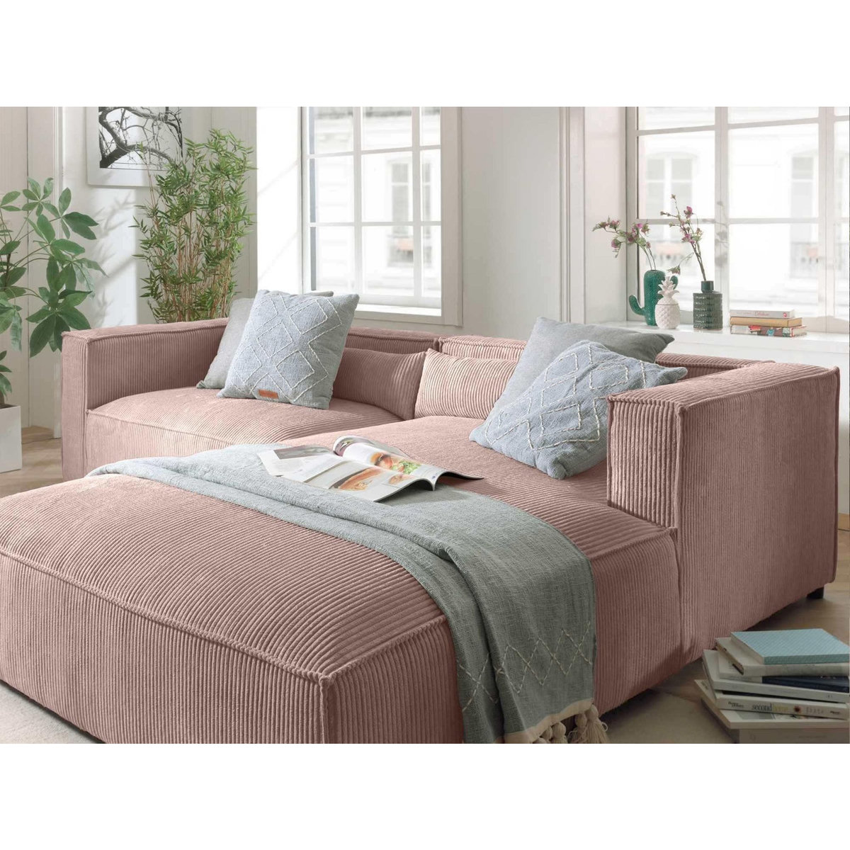 LISA DESIGN Ela - canapé d'angle droit 4 places - en velours côtelé - style contemporain