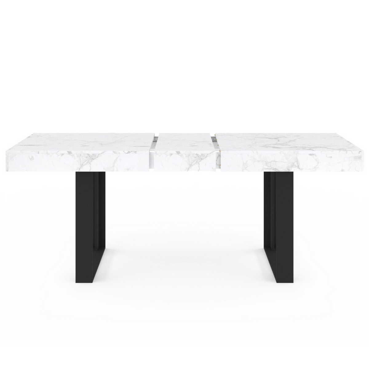 ID MARKET Table à manger extensible rectangle PHOENIX 4-8 personnes plateau effet marbre blanc ALASKA 160-200 cm