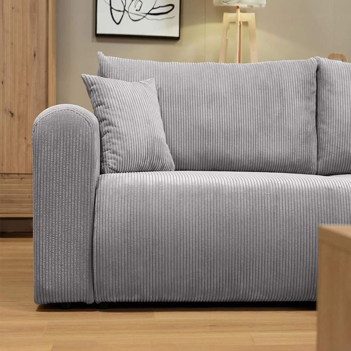 BEST MOBILIER Naomi - canapé d'angle réversible 4 places convertible avec coffre en velours côtelé