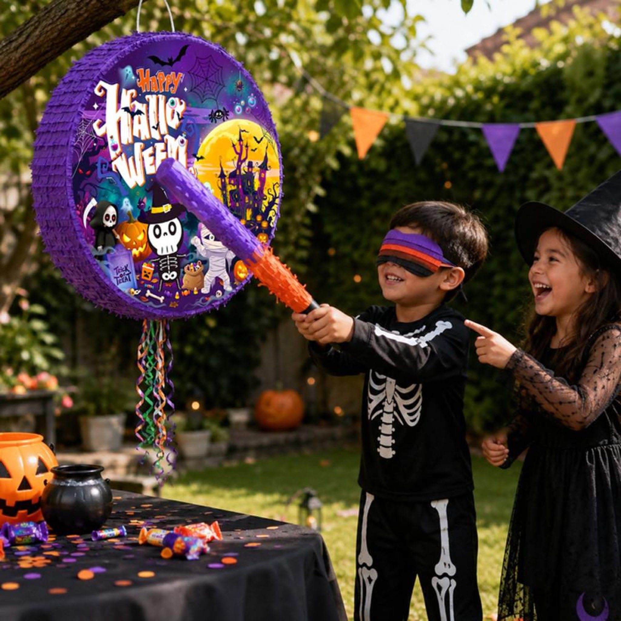 Voir la diapositive 6 : Coffret de 4 piñatas rondes Halloween 43 cm thème Happy Halloween décorations et accessoires