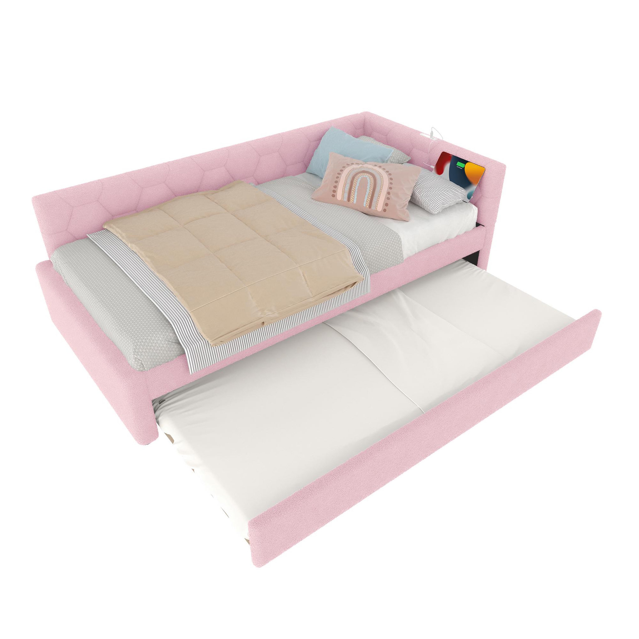 MERAX Lit gigogne rembourré. Coloris disponibles : Rose, Blanc