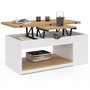 Voir la diapositive 4 : ID MARKET Table basse plateau relevable rectangulaire convertible en table à manger ELEA 100 cm bois blanc et façon hêtre
