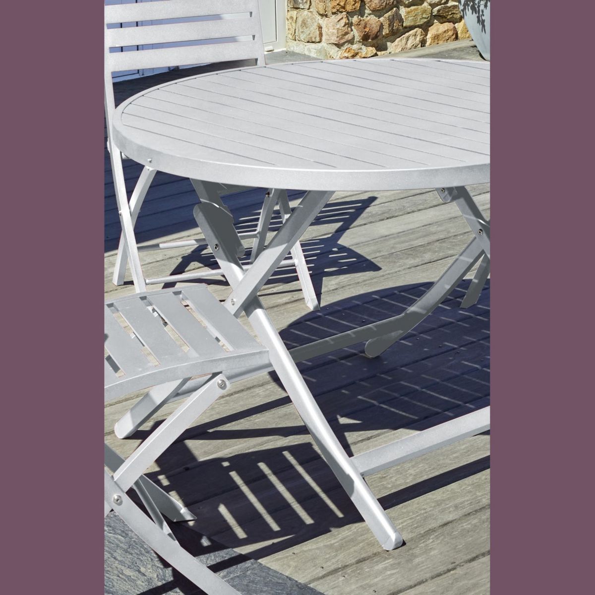 DCB GARDEN Table de jardin ronde pliante - 4/6 places - Aluminium - Gris - MARIUS
