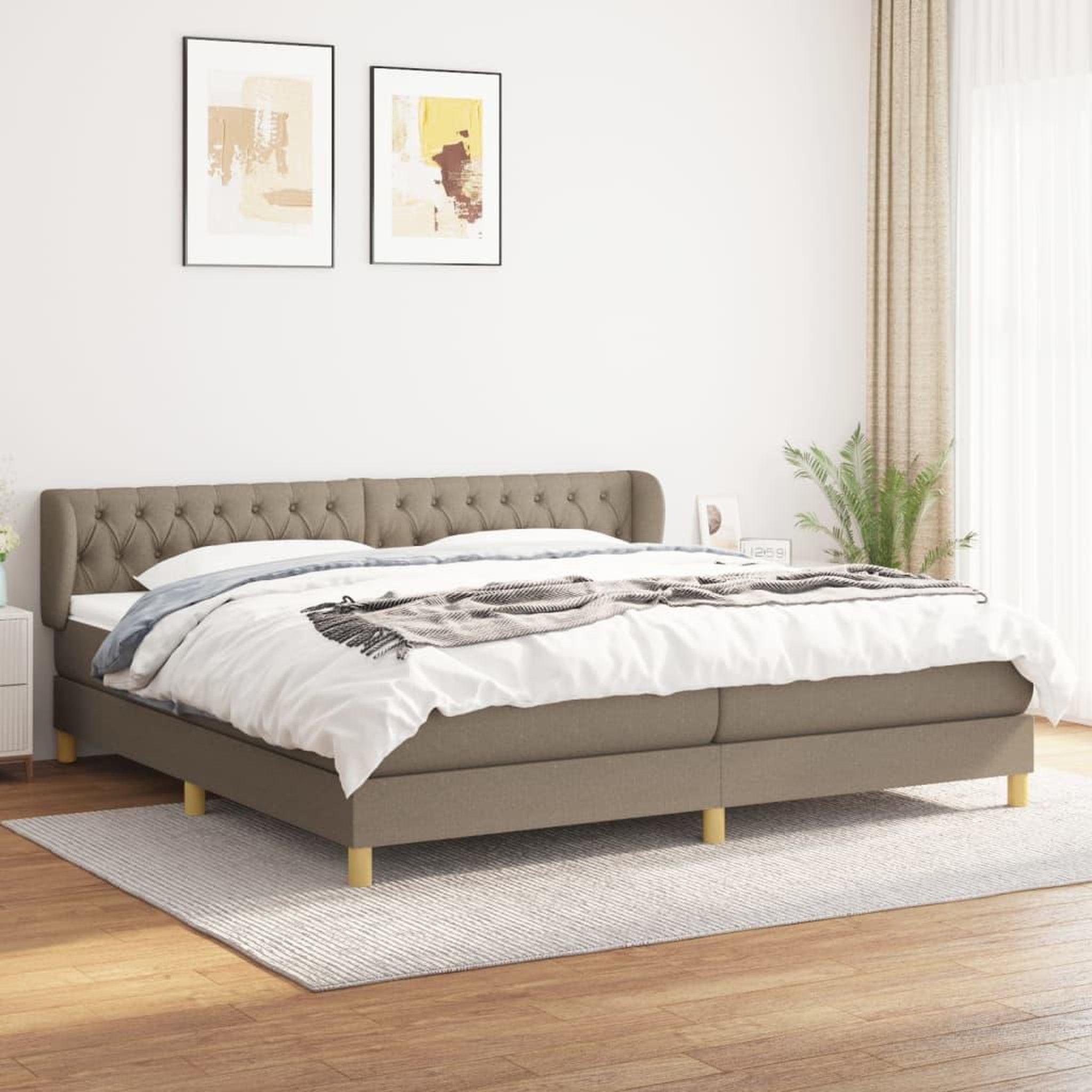 Voir la diapositive 2 : VIDAXL Sommier a lattes de lit avec matelas Taupe 200x200 cm Tissu
