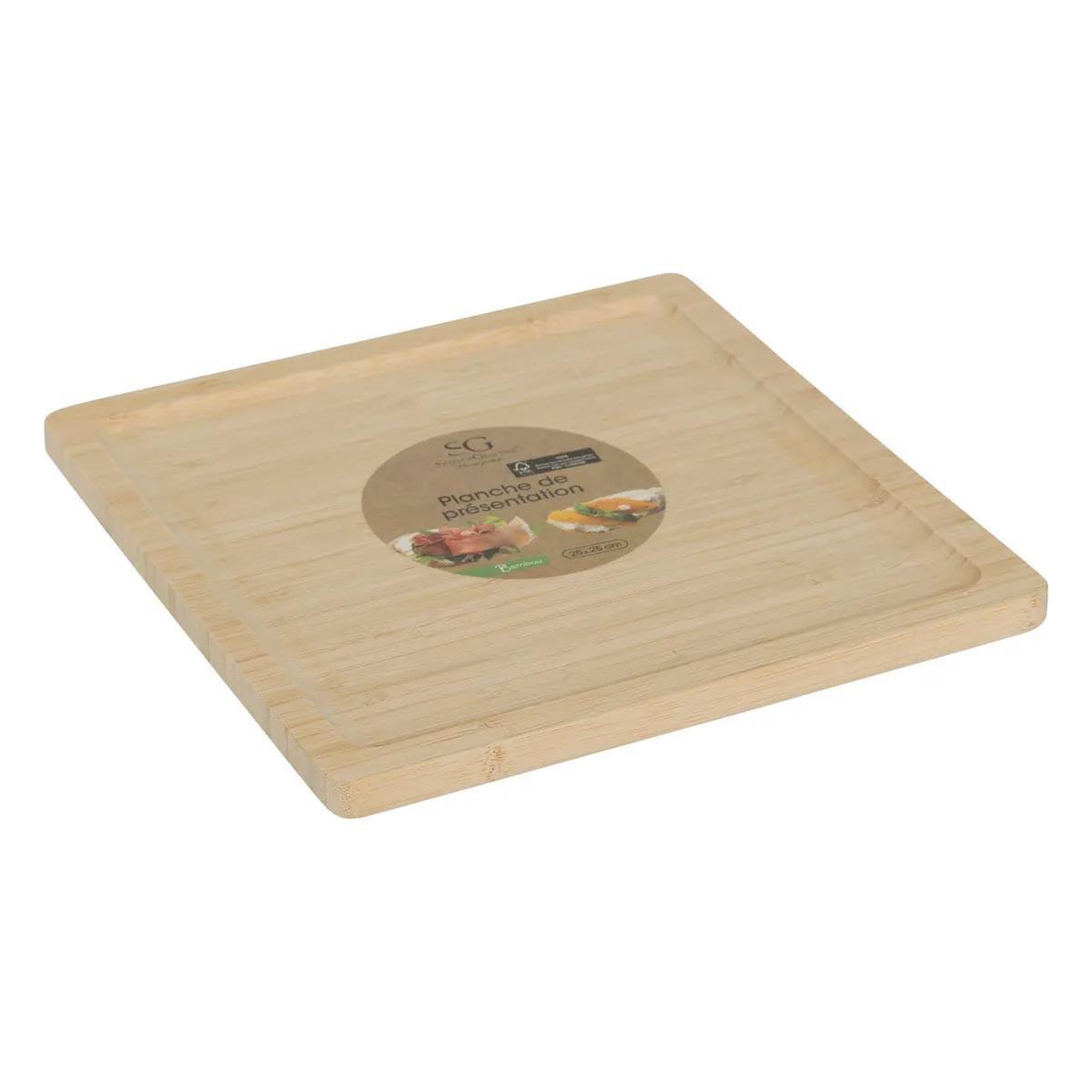 Voir la diapositive 3 : SECRET DE GOURMET Planche de présentation carrée en bambou  rio  25cm naturel