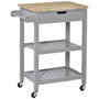 Voir la diapositive 1 : HOMCOM Desserte de cuisine à roulettes - chariot de service - tiroir, 2 étagères - plateau bois hévéa MDF gris