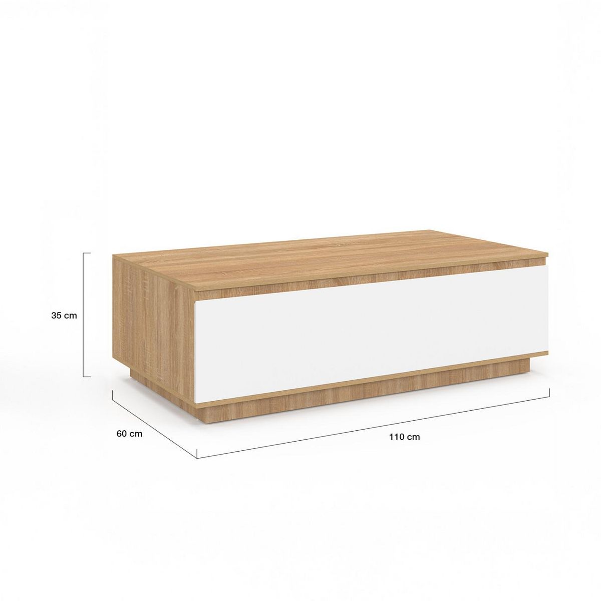 ID MARKET Table basse TOMI 110 cm avec porte façon hêtre et blanc